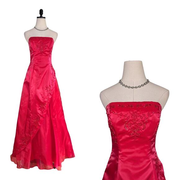 Vintage Morgan Co Prom Dress Maxi Ball Gown 8 Red 90s Y2K Corset Princess Glam - Picture 1 of 14